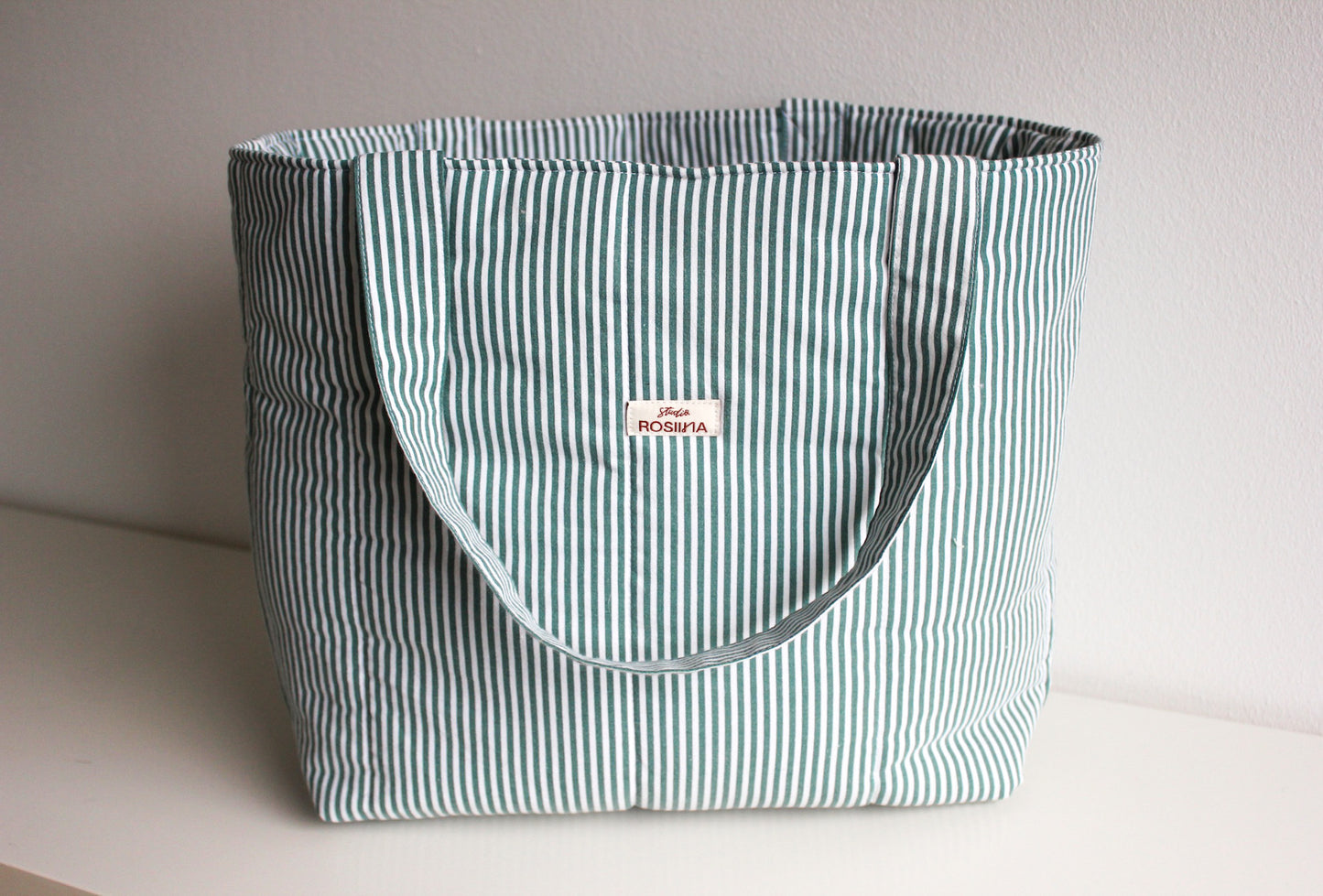 Tote bag M - tummanvihreä raita