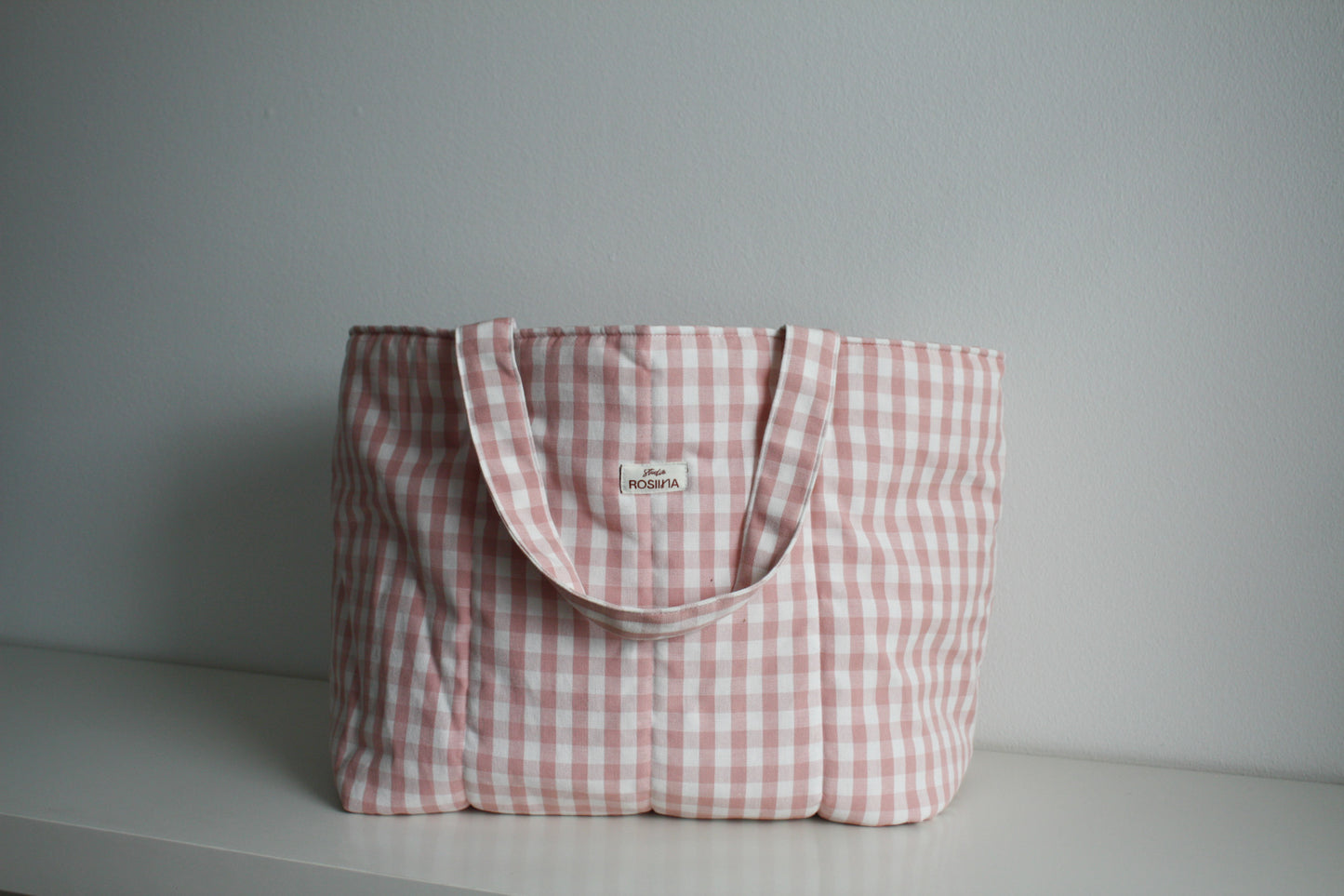 Tote bag M - vaaleanpunainen ruudullinen