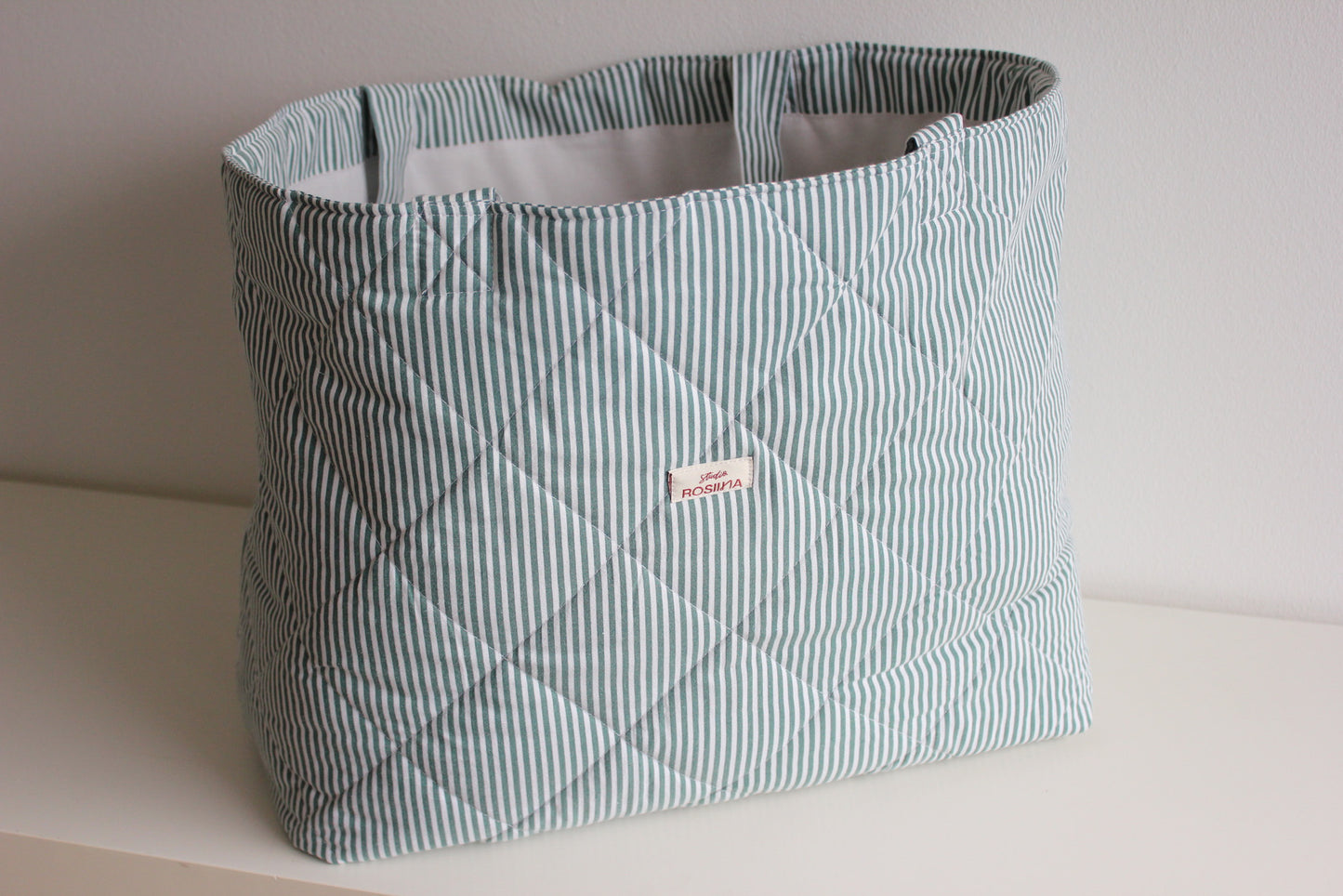 Tote bag L - tummanvihreä raita