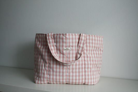Tote bag M - vaaleanpunainen ruudullinen